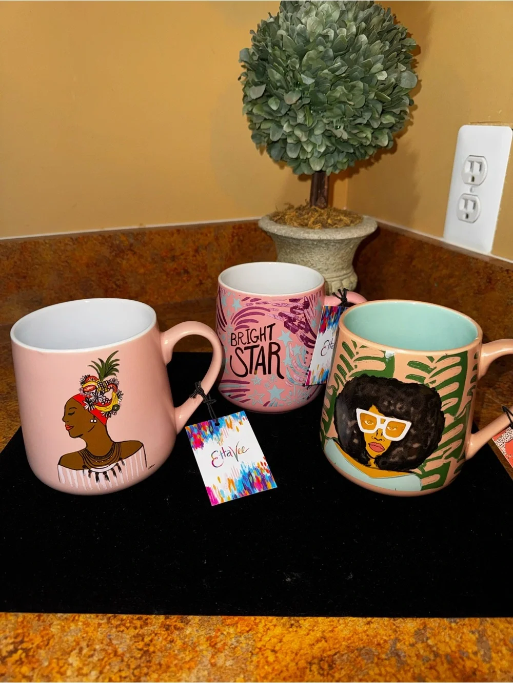Etta Vee Pink Ceramic Coffee Mug – Pink Afro Art Designer Mug PICK 1